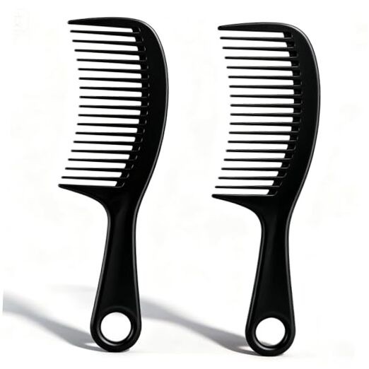 2pcs Large Hair Combs, Wide Tooth Comb for Curls, Durable Detangling Comb Black