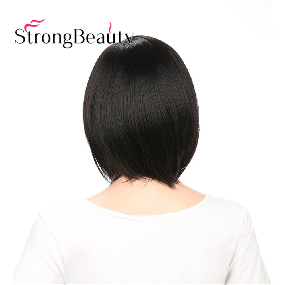 Women’s Short Black Purple Side Bang Straight Highlighted Bob Synthetic Wigs