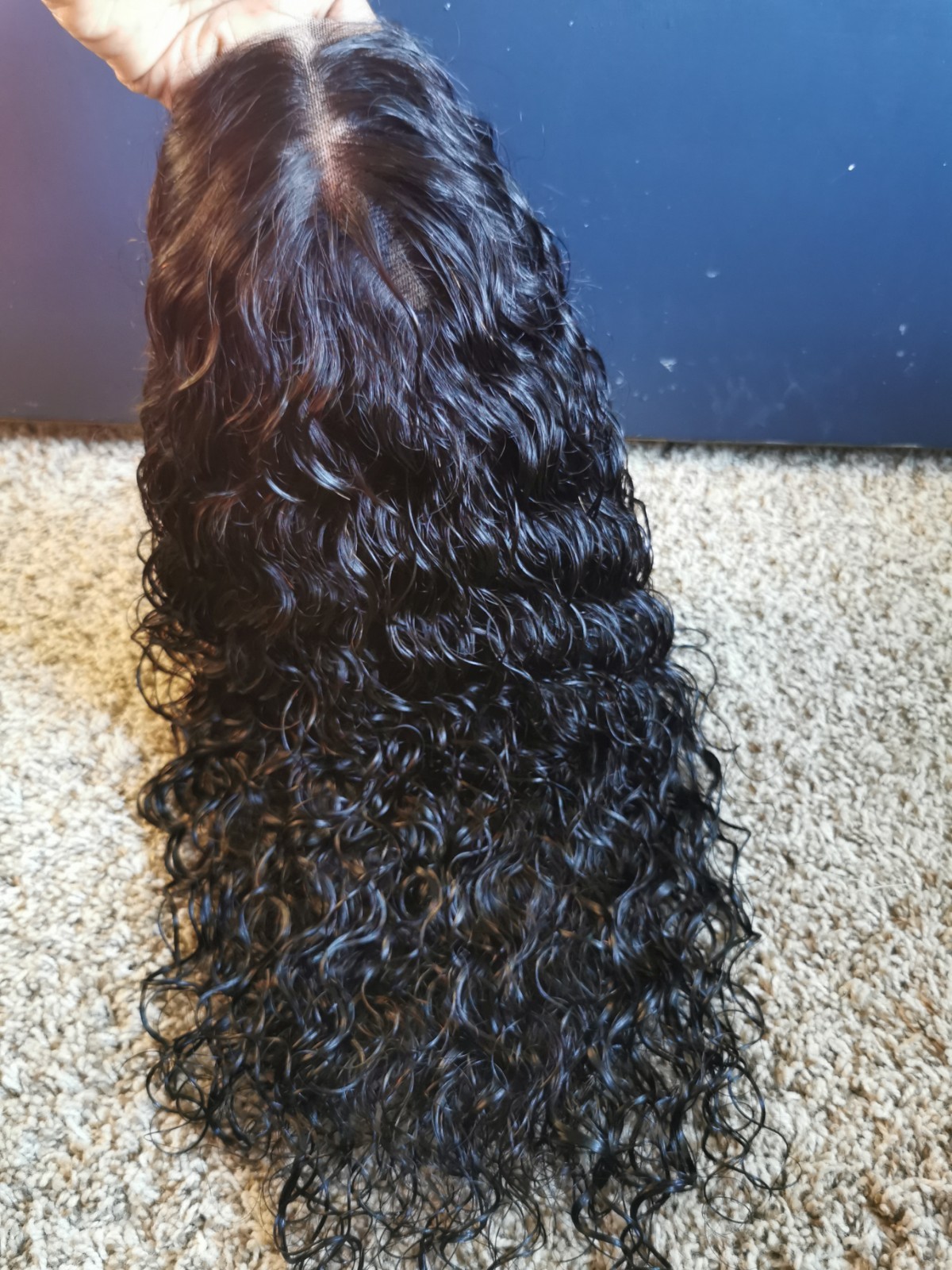 New 16″ Ashimary Human Hair Invisi-Strap Water Wave 360 Lace Frontal Wig 1B