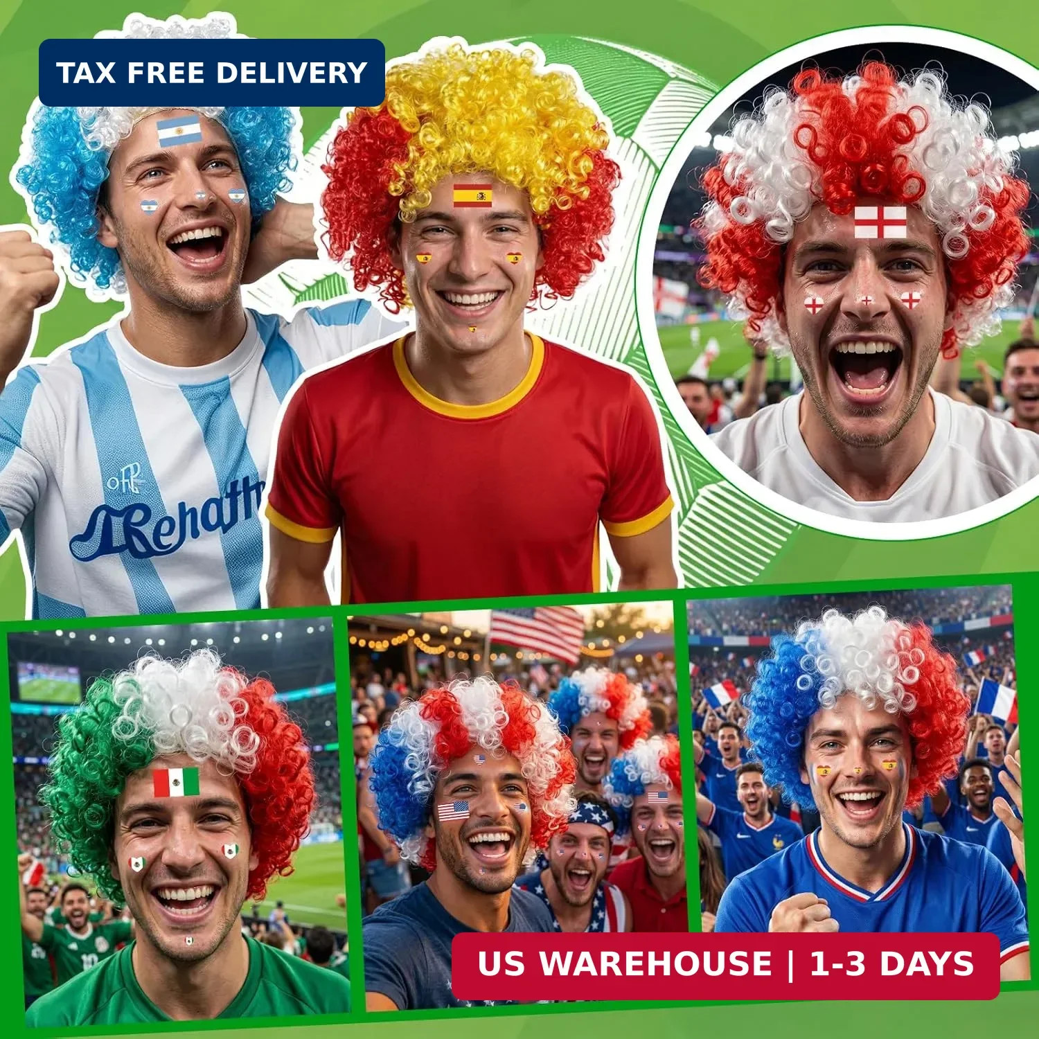 MEEZY Spanish Flag Colored Afro Wig for Men Women 2026 World Soccer Championship