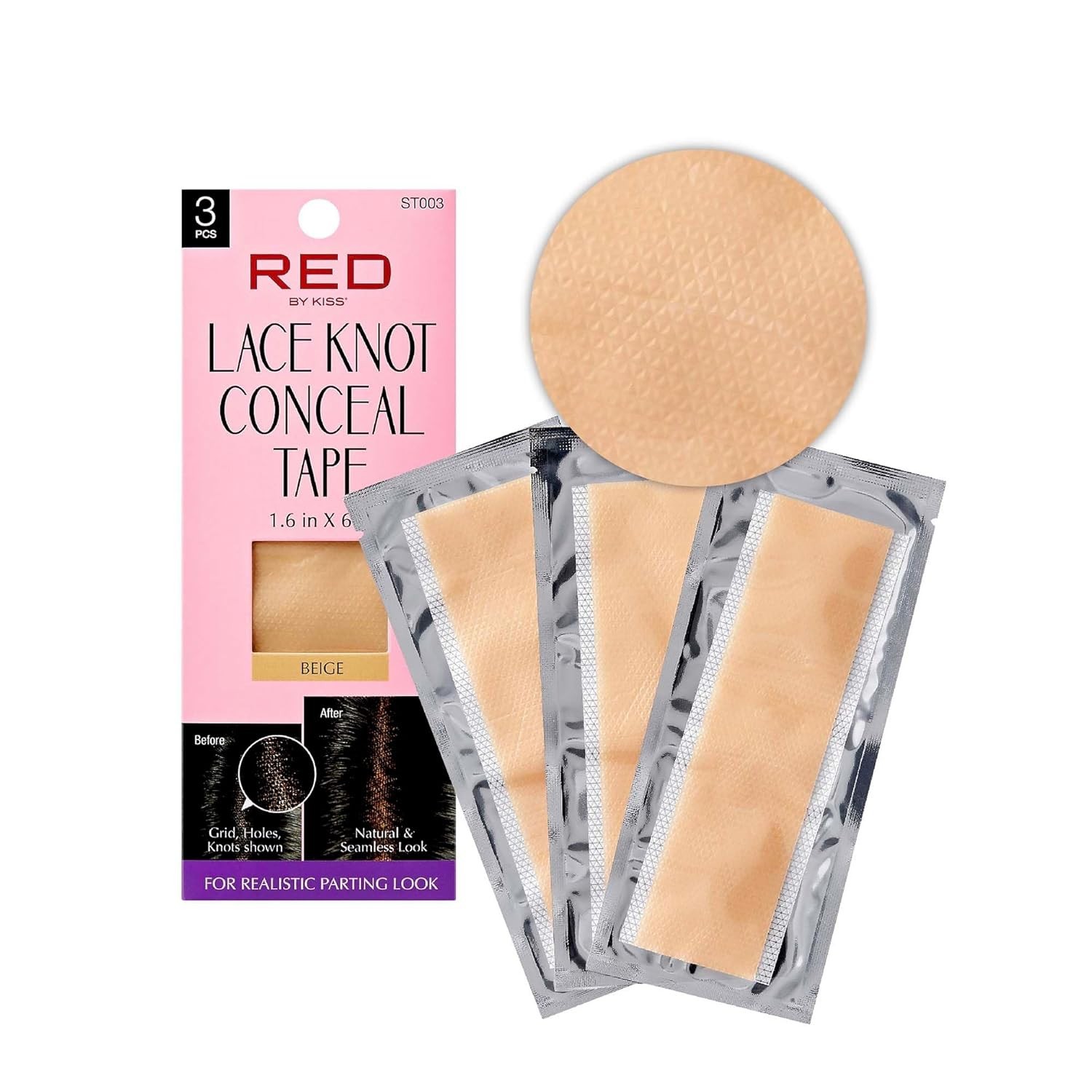 Reusable Sweat-Resistant Silicone Wig Tape for Lace Knots Beige 3 Pieces