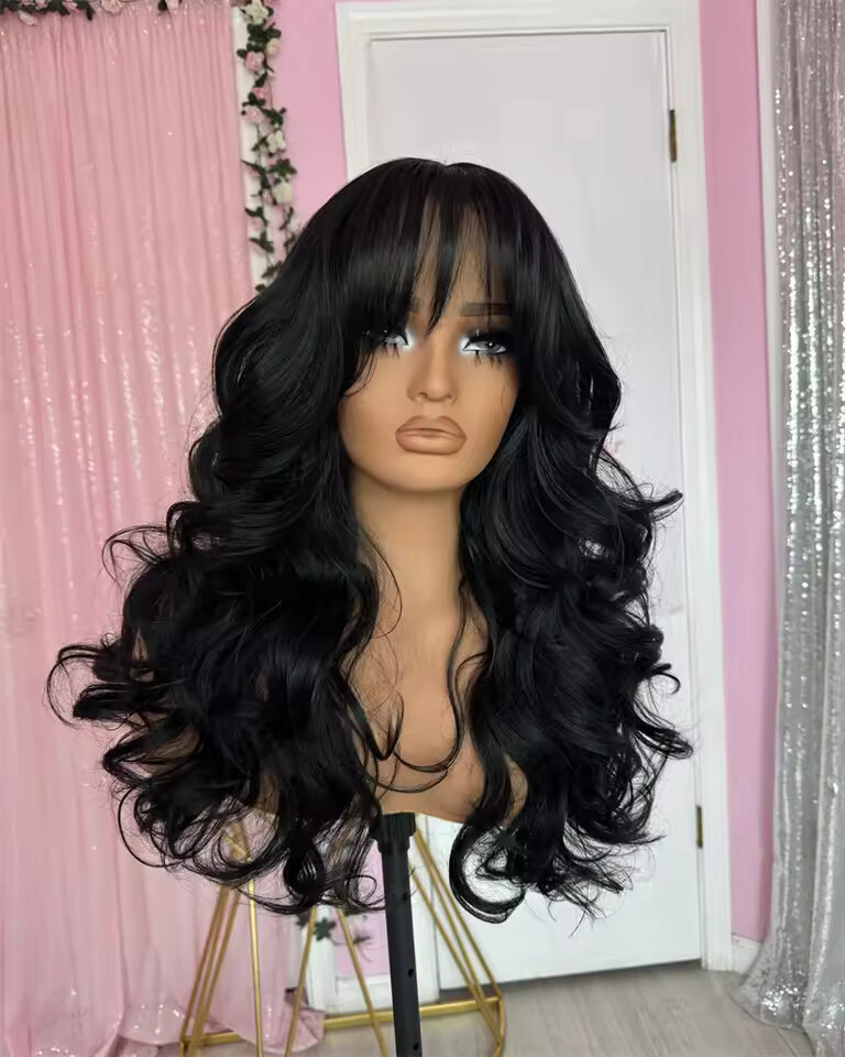 13×4 Loose Wave Lace Front Human Hair Wig with Bangs 200% Density Brazilian Wigs