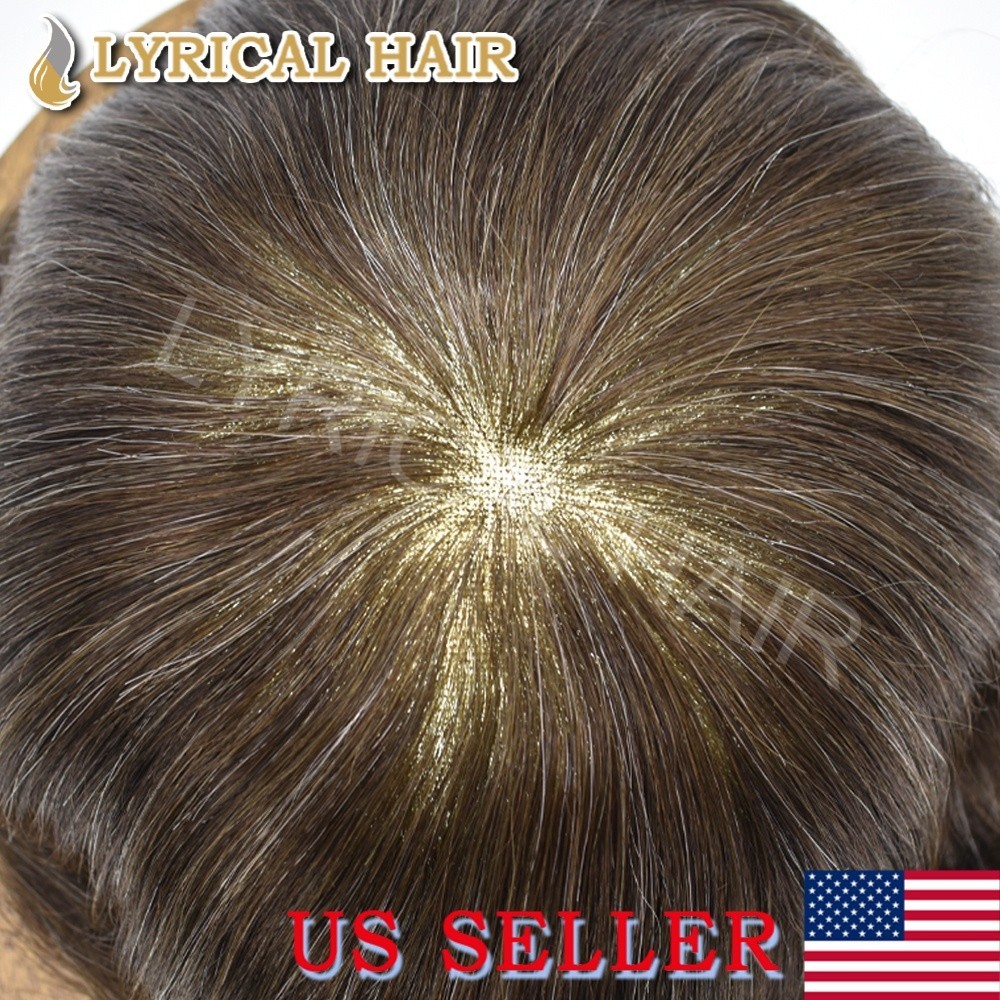 Mens Toupee Hair Replacement System French Lace&PU Breathable Human Hair Piece