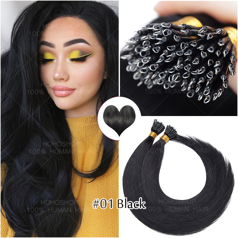200S Micro Loop Nano Ring 100% Remy Human Hair Extensions Pre Bonded Beads I-Tip