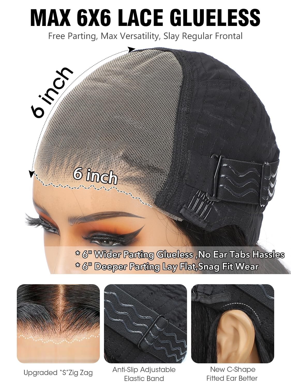 16″ Layered Glueless Wig, 200 Density HD Lace Front, Pre-Plucked Human Hair, Str