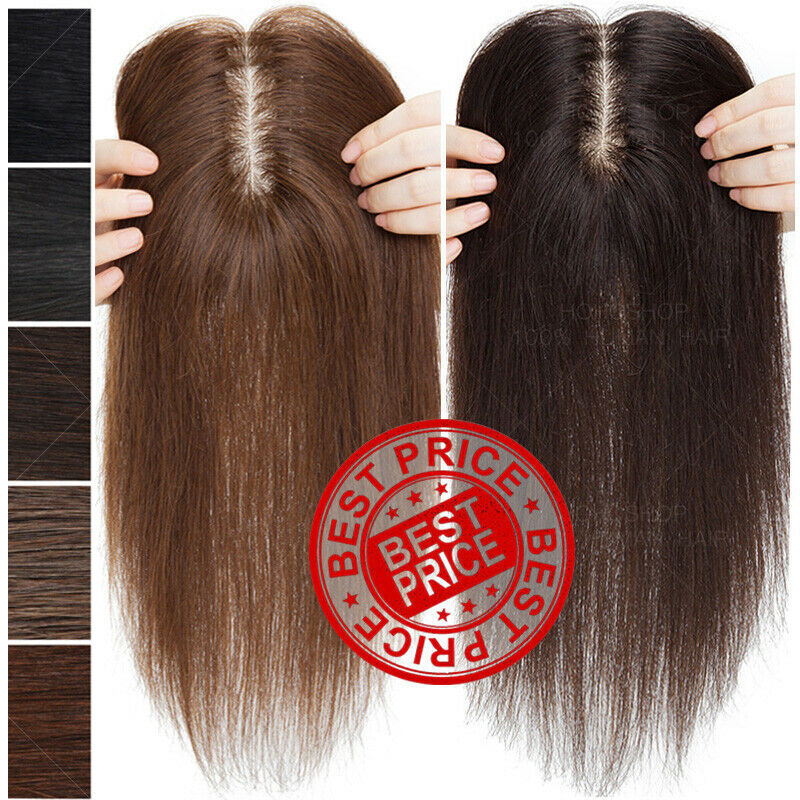 Clip In 100% Real Human Hair Topper Top Hairpiece Toupee Wigs Highlight Thick US