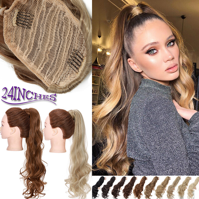 THICK Real As Human Pony Tail Clip In Drawstring Ponytail Wrap Hair Extension US