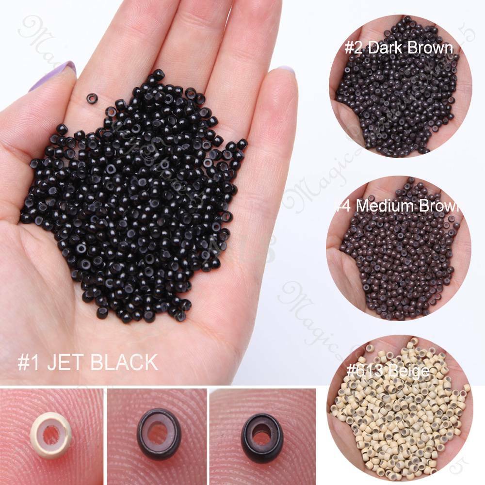 200-1000PCS NANO RING BEADS For Nano Tip Hair Extensions Beige Silicone Line US