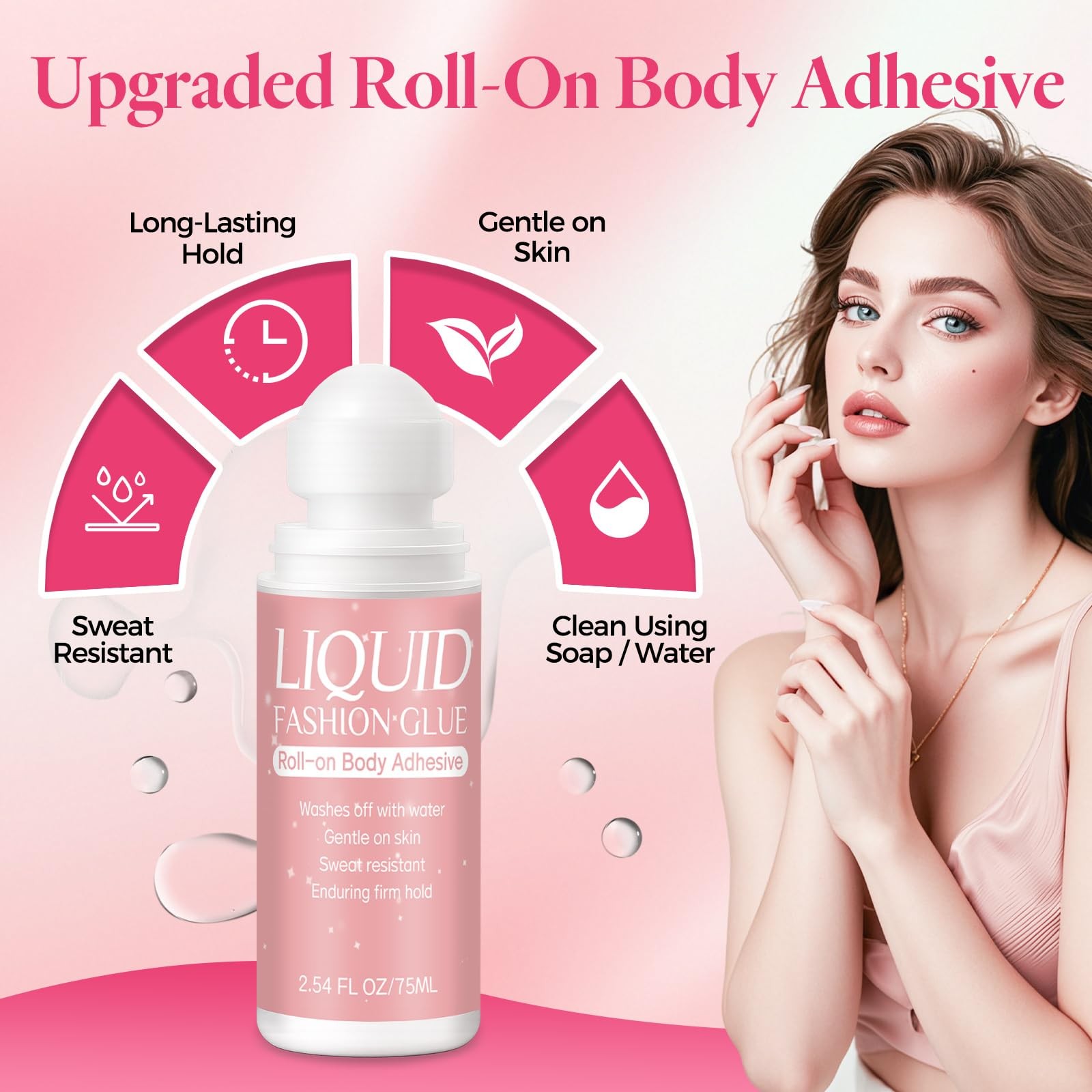 Body Adhesive for Clothing Roll-On 2.54 Oz – Sweat Resistant & Long Lasting B…