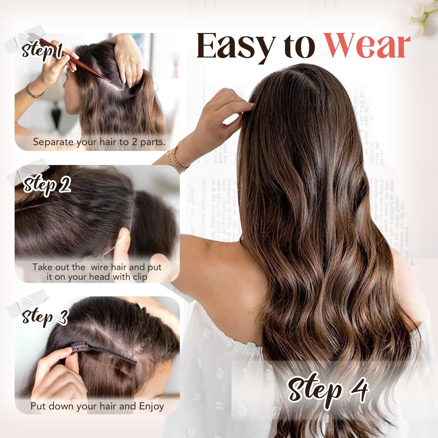 Xdhair Wire Hair Extensions 70G 14 Inch Hairpiece Medium Dark Brown Real Human