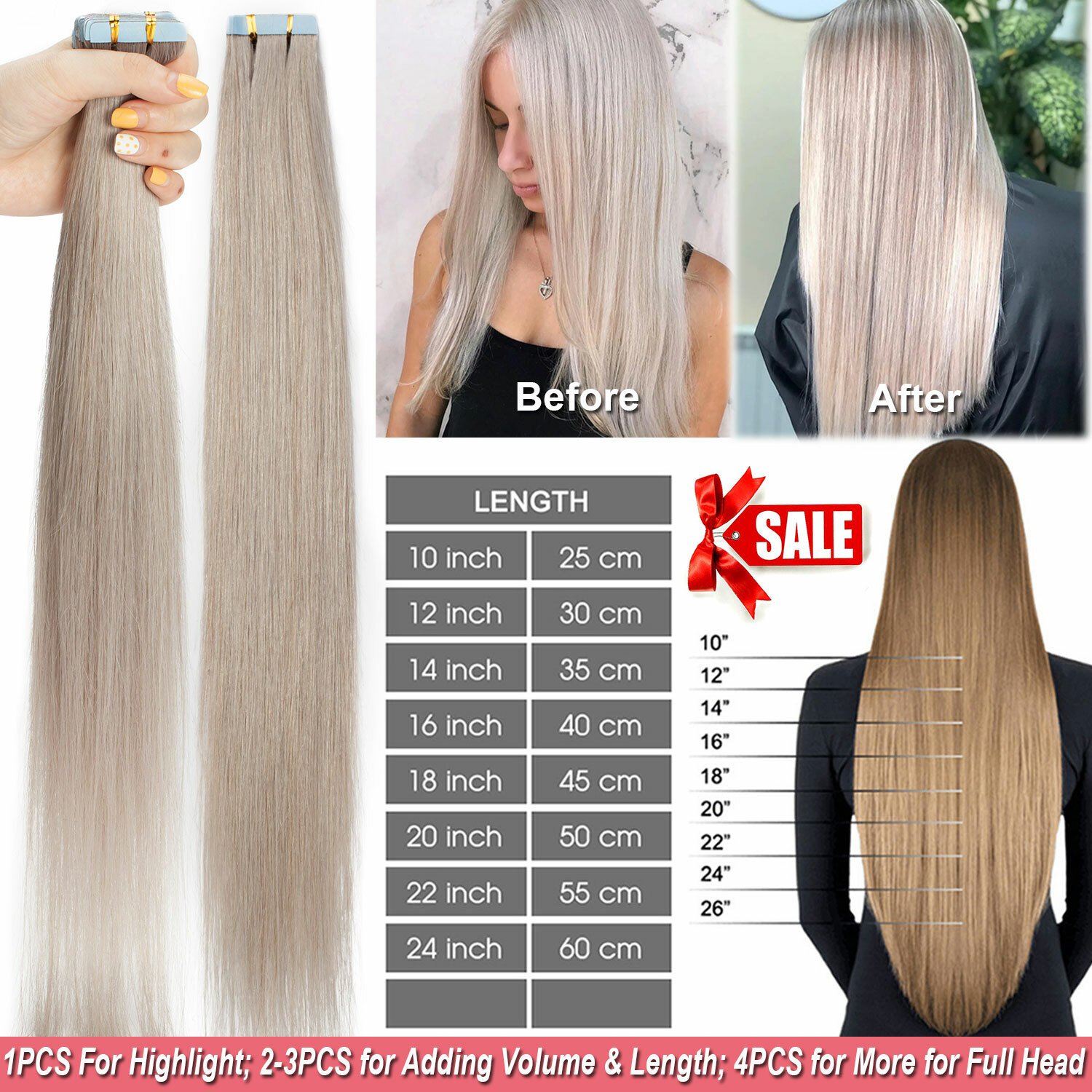 150G 100% Real Remy Skin Weft Tape Glue in Human Hair Extensions THICK Full Head