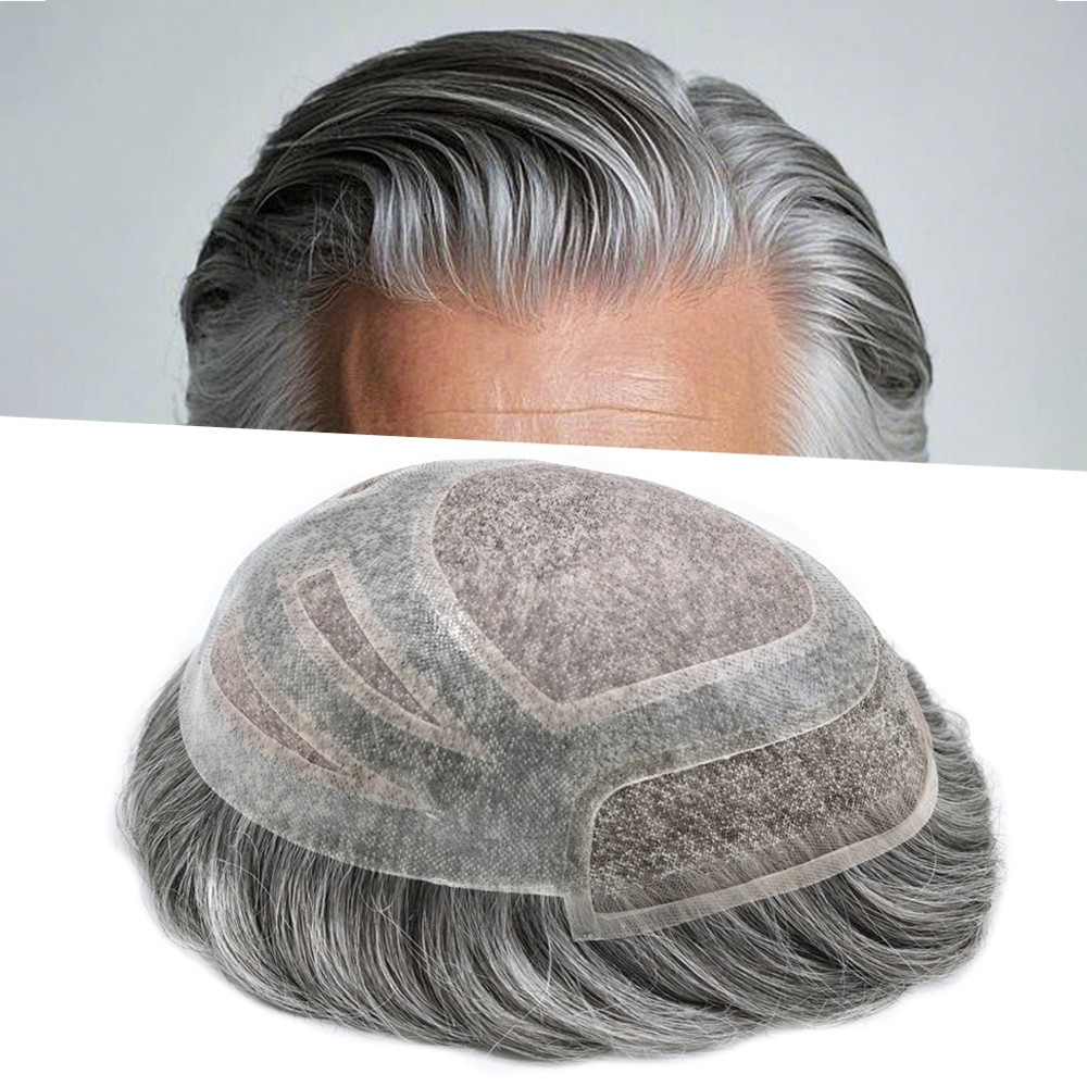 Swiss Lace Front Mens Toupee Hairpieces Mono Pu Hair Replacement System for Men