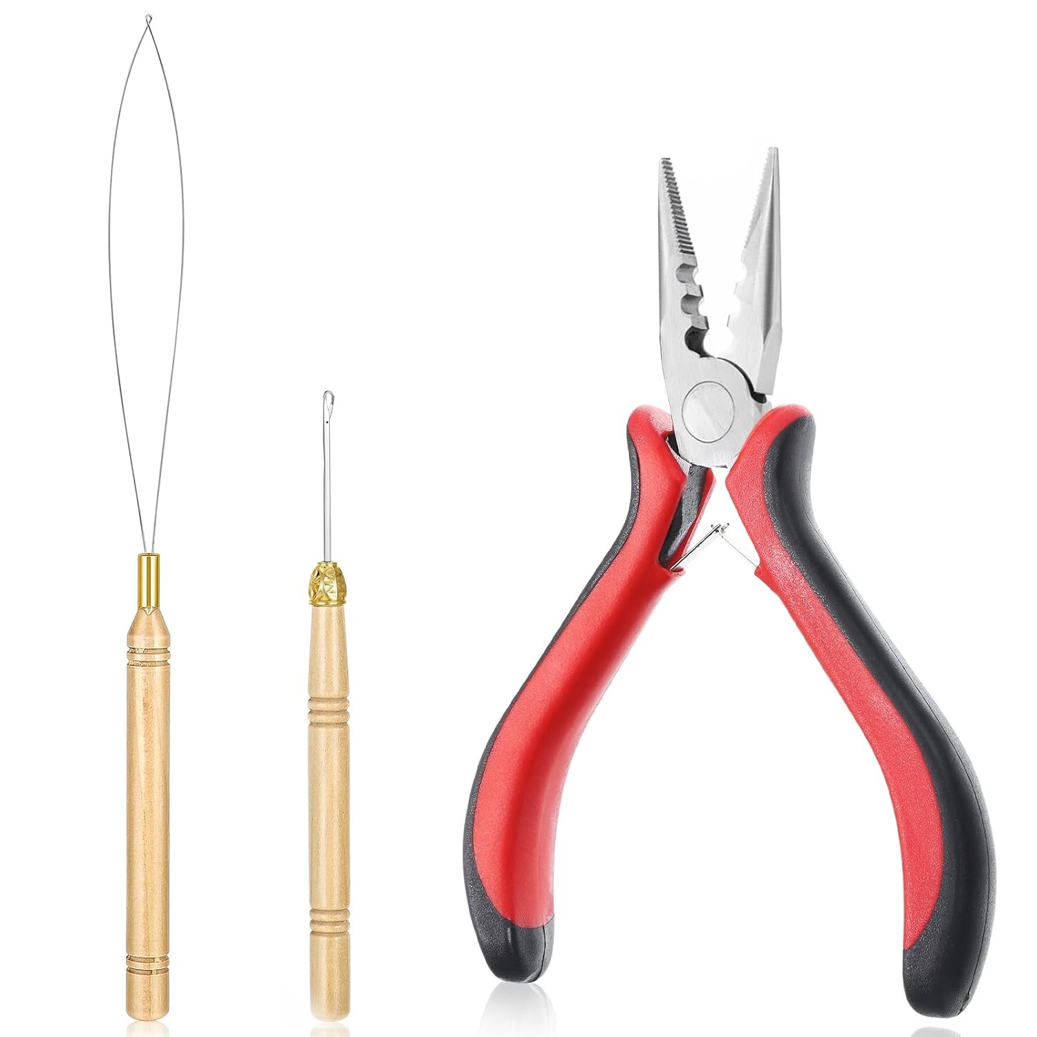 3 pcs Hair Extension Tools Kit, Microlinks Beads Tools Pliers Loop Needle