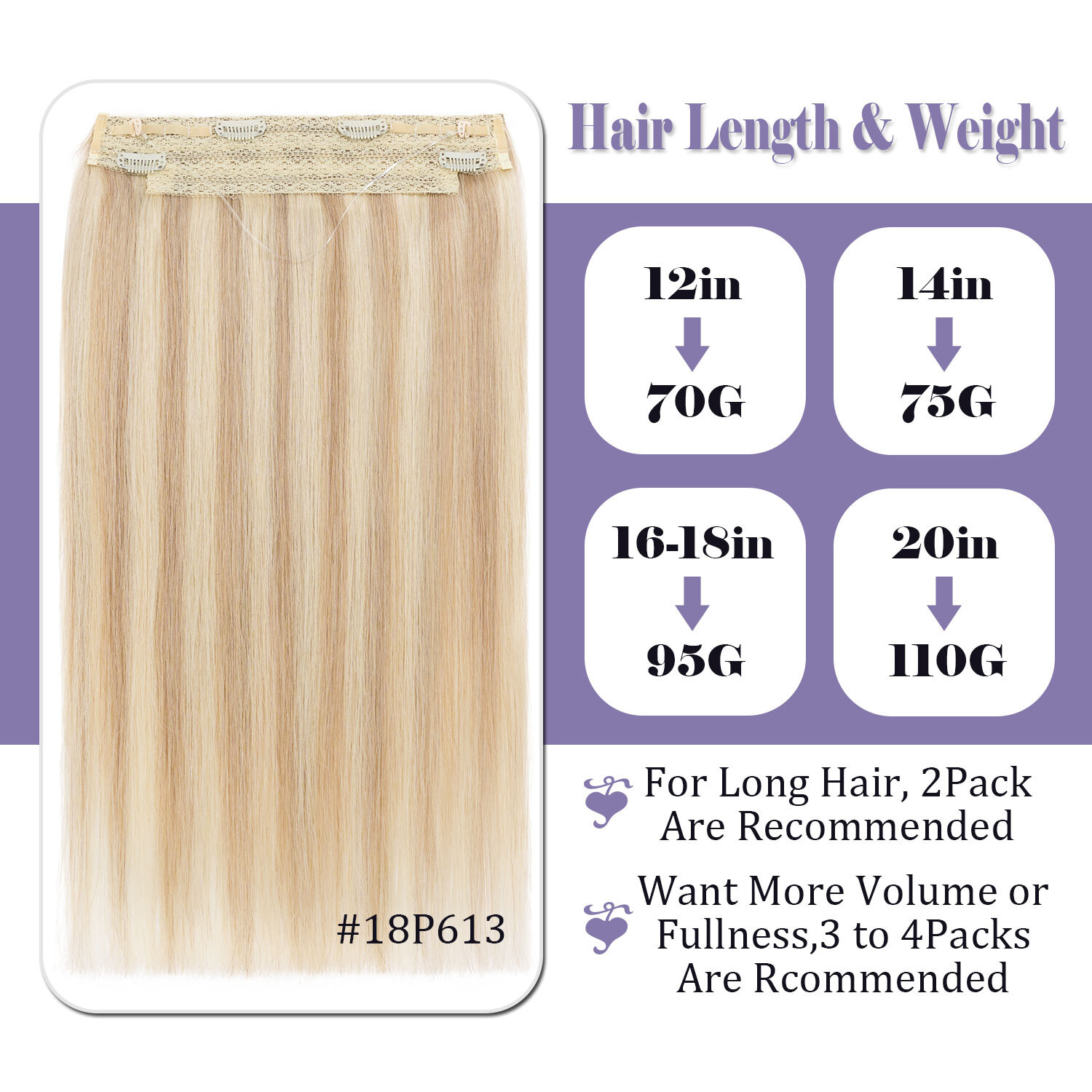 Hidden Secret Wire in Weft THICK Human Hair Extensions Headban One Piece No Clip