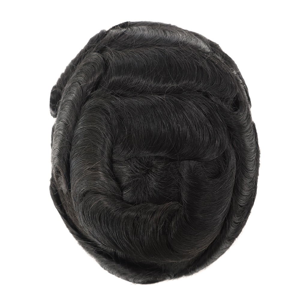 Mens Human Fine Mono Hair Replacement System Durable Hairpiece Poly Skin Toupee
