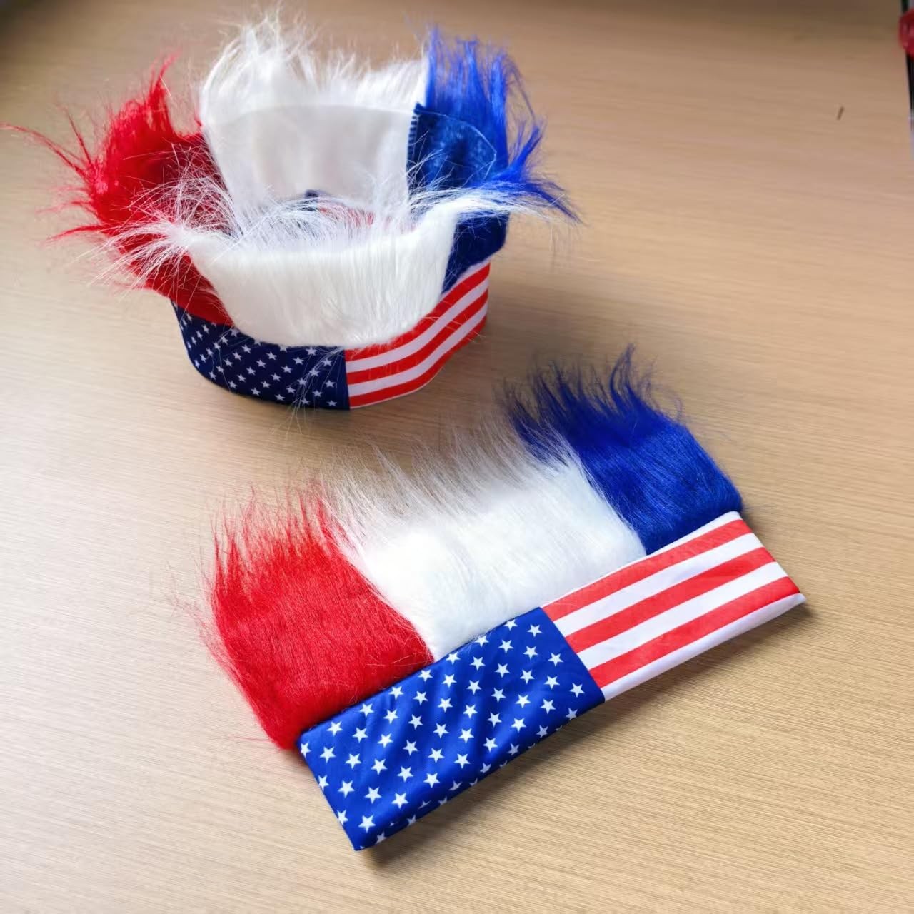 4th-of-July Adult-Hairy-Headband Funny-Troll-Wig Patriotic Red-White-Blue-Cra…