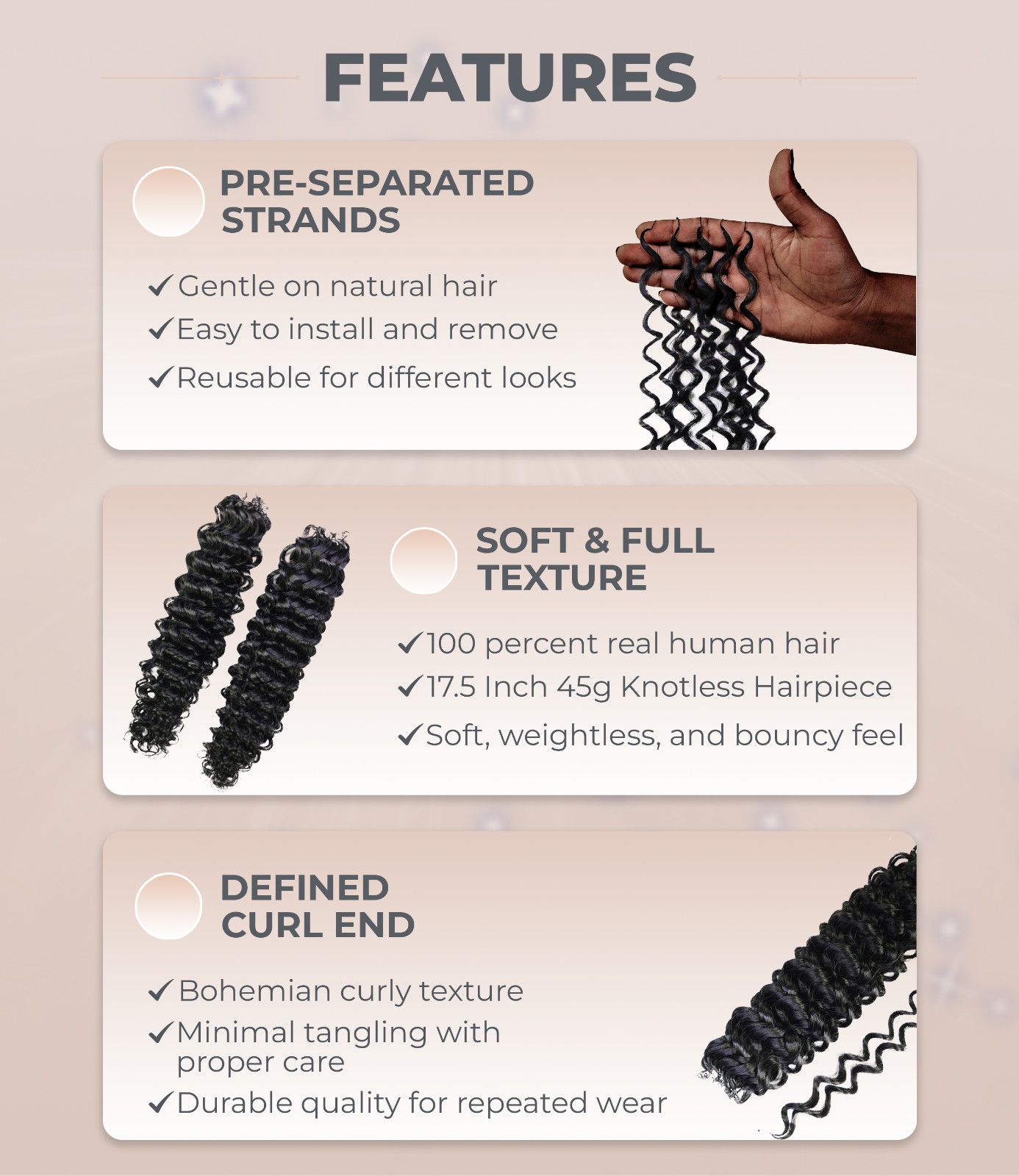 LUXLUXE Water Wave Braids Pre Looped Long Human Hair Extensions 40 Strands