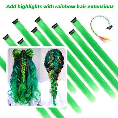 Green Hair Extensions Clip in, 22 Inch 10 Pcs 22 Inch (Pack of 10) 10PCS-Green