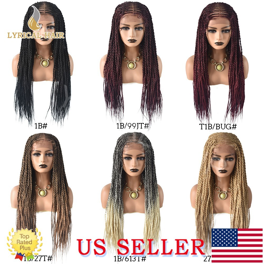 Micro Twist Swiss Lace Front Box Hand Braided Wigs For Women Synthetic Baby Hair