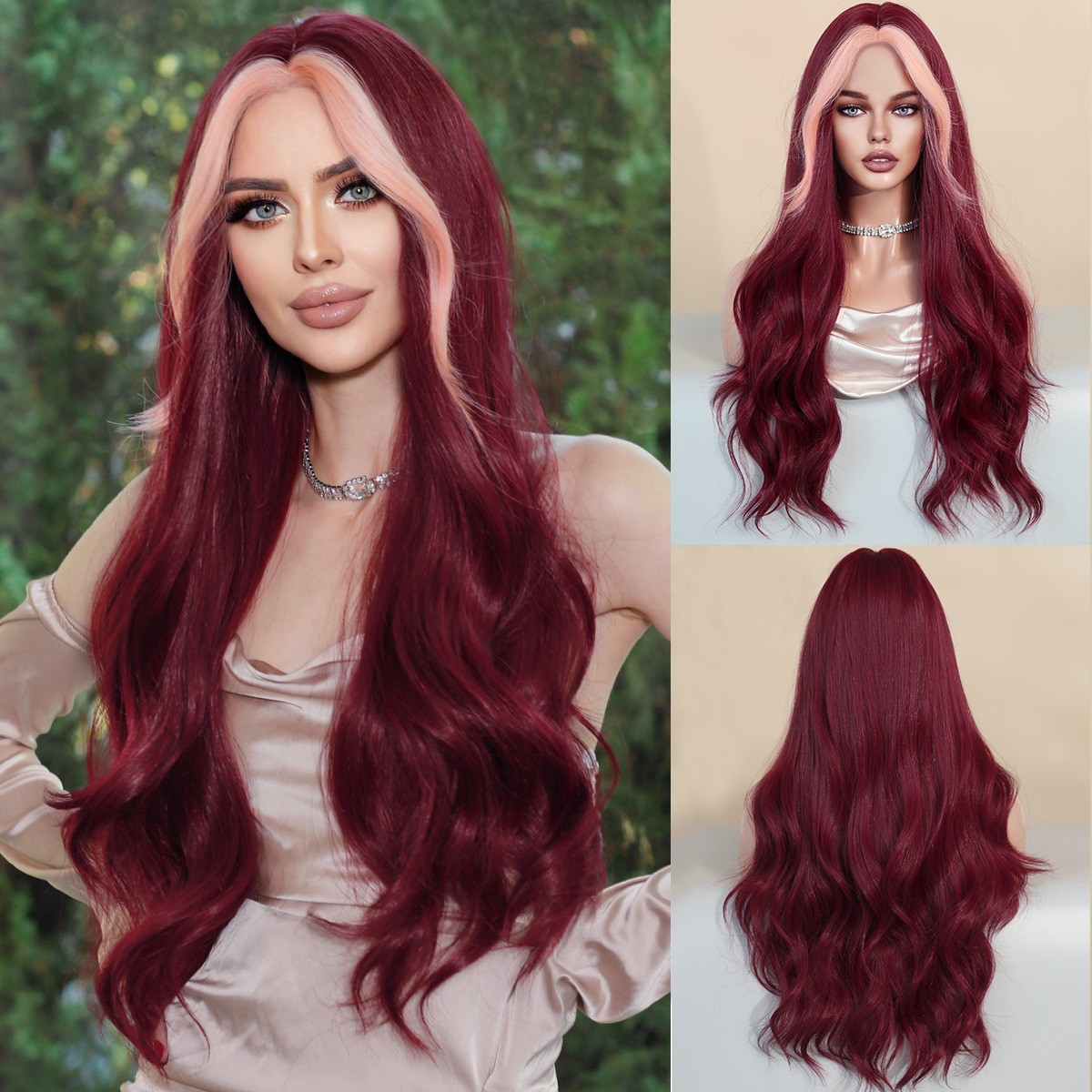 Multi Color Optional Middle Part Highlight Long Curly Wig Body Wave Synthetic