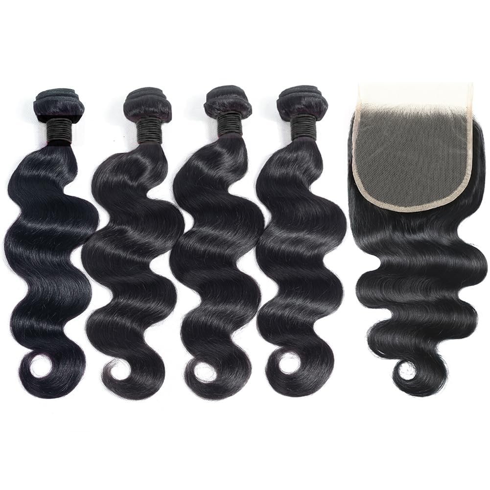 12A Human Hair Bundles with Closure 18 20 22 24+16 Inch Brazilian Body Wave 4…