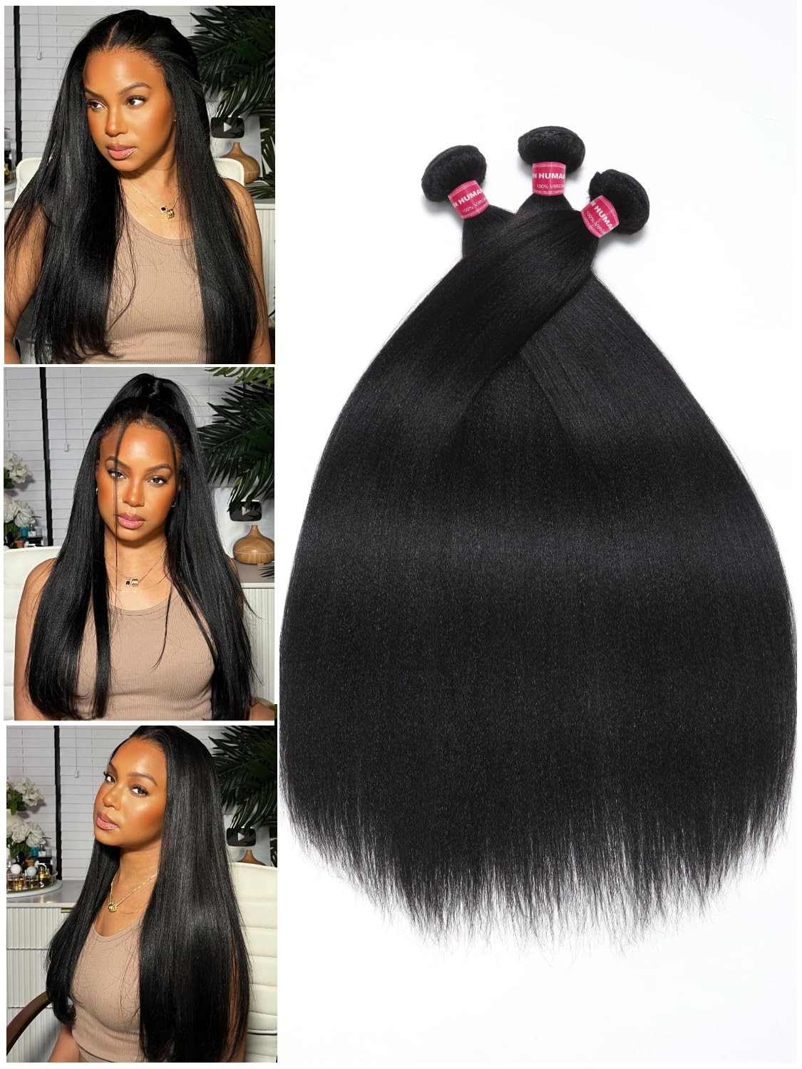 Yilian Julia Hair 12A Yaki Straight Human Hair 3 Bundles 8 10 12 Inch