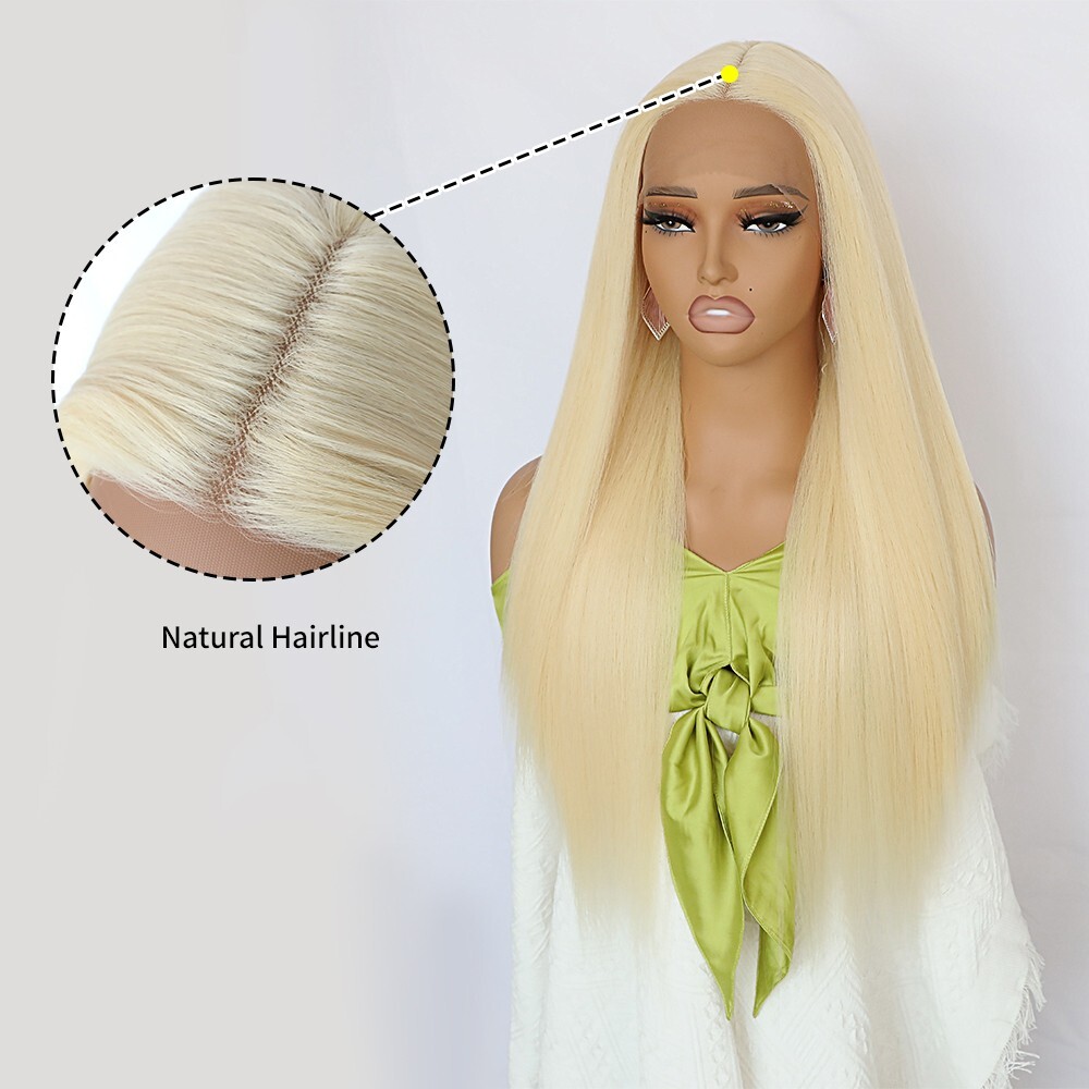 13x4x1 Lace Front Wigs Synthetic Long Silky Straight Wig 613 Blonde Hair Natural