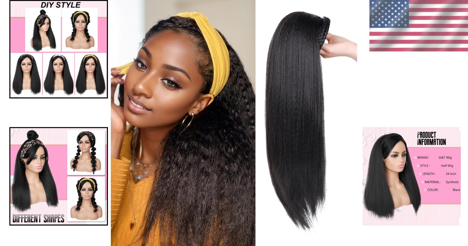 Glueless Yaki Straight Half Wig with Hair Band – Versatile Styles for Daily Use