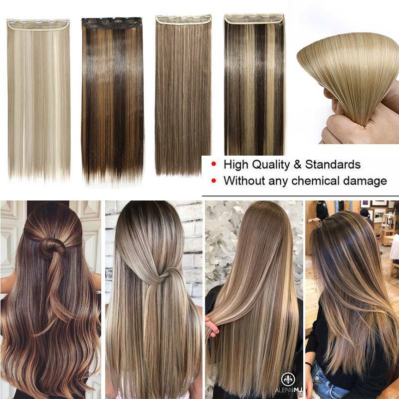 Real Thick Long Wavy Clip in Hair Extensions Full Head Blonde Straight For Human