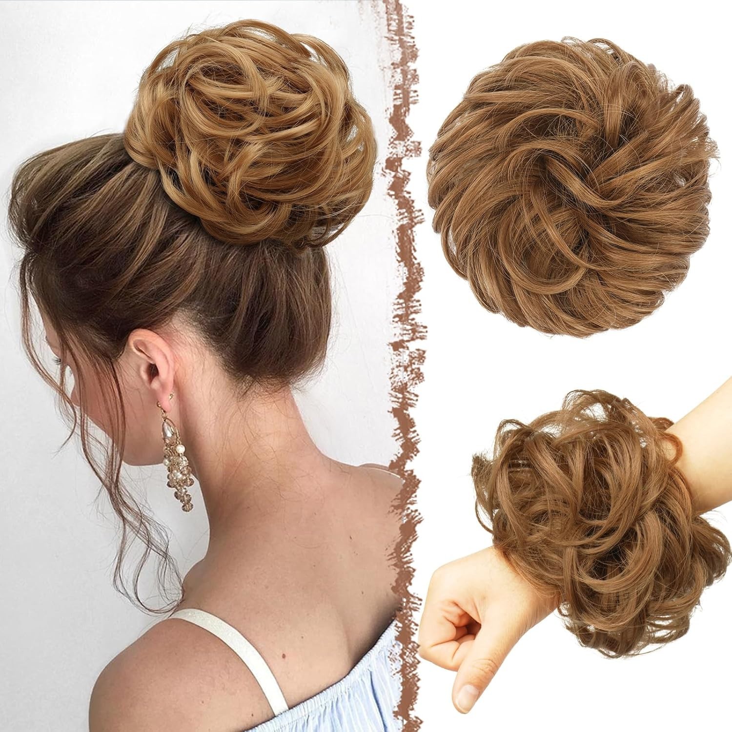 Messy Bun Hair Piece Strawberry Blonde 27 30 mix elastic wavy scrunchie chignon
