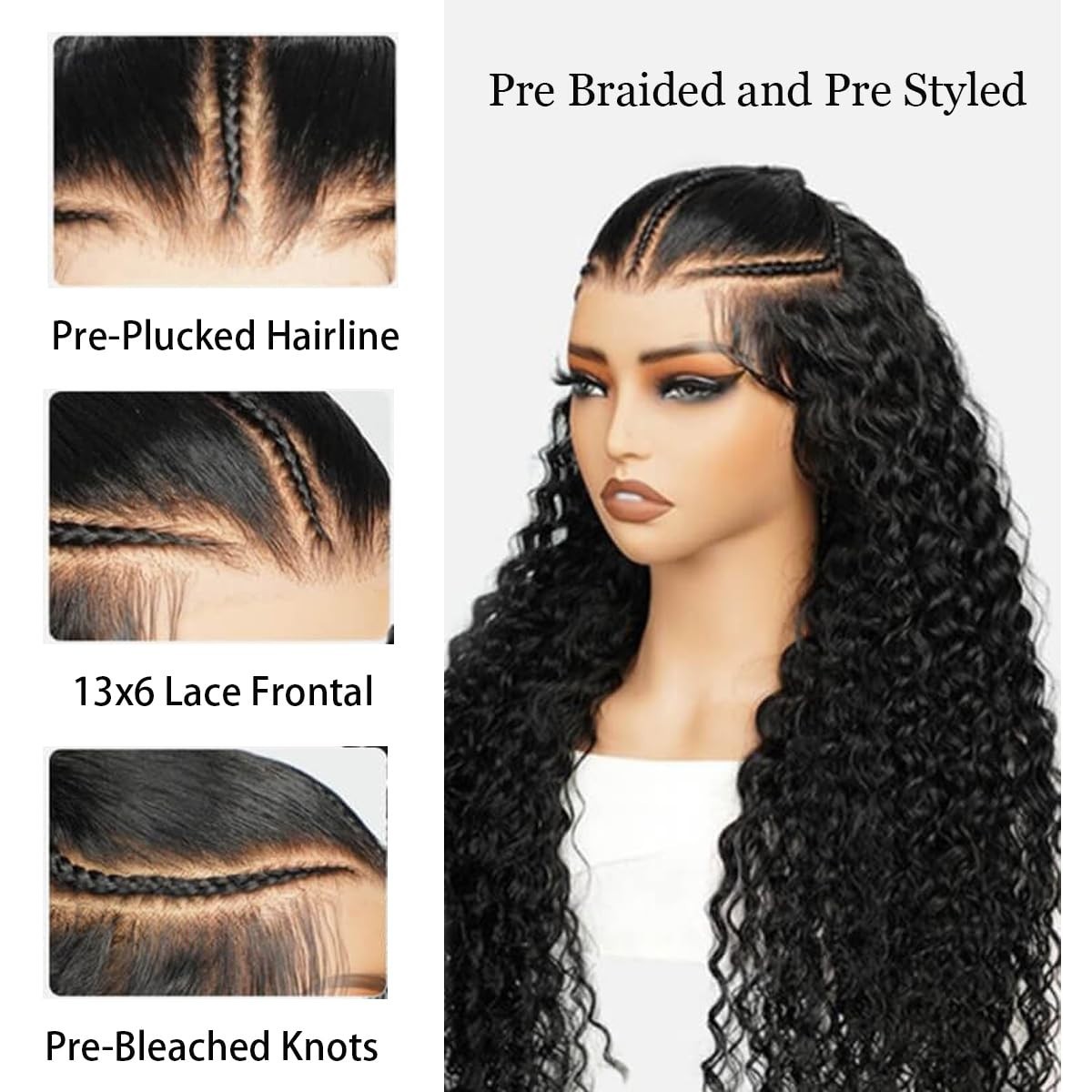 Curly Water Wave Lace Front Wig 13×6 Human Hair, 180% Density, Pre-Braided, 22