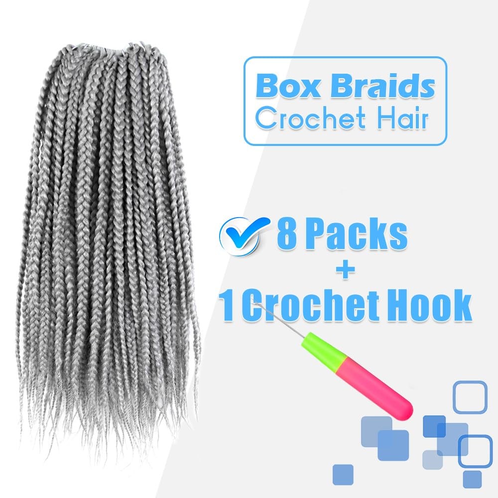 Bohobabe Gray Braids Crochet Hair 12 Inch 8 Packs Short Prelooped Grey Crochet