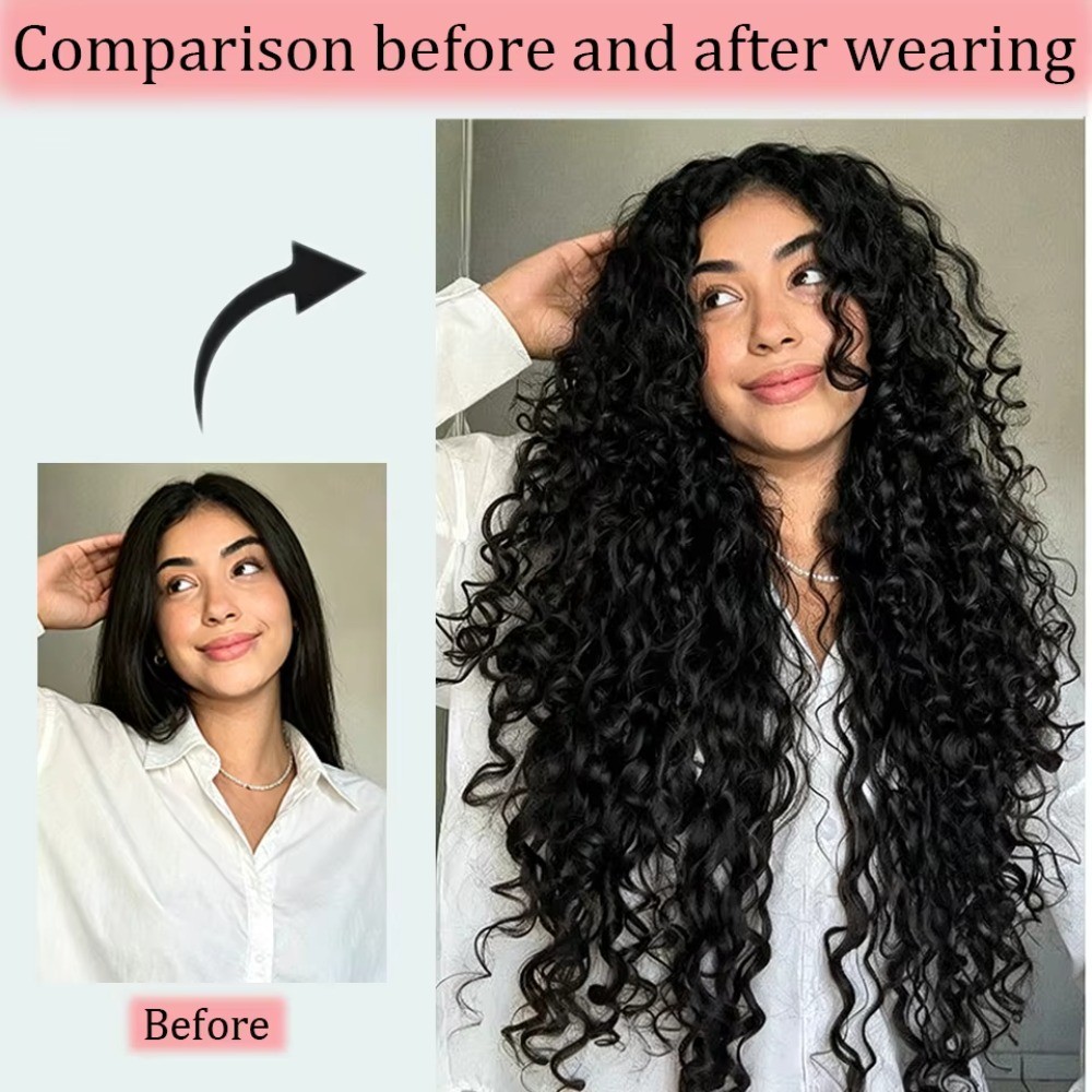 Black Synthetic Hair Extensions Natural Long Curly Thick Hair Easy to Wear