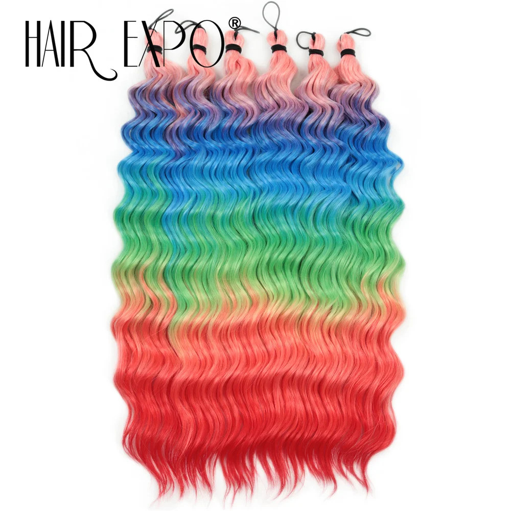18 Inch Deep Wave Twist Crochet Hair Synthetic Ombre Rainbow Color Afro Curls