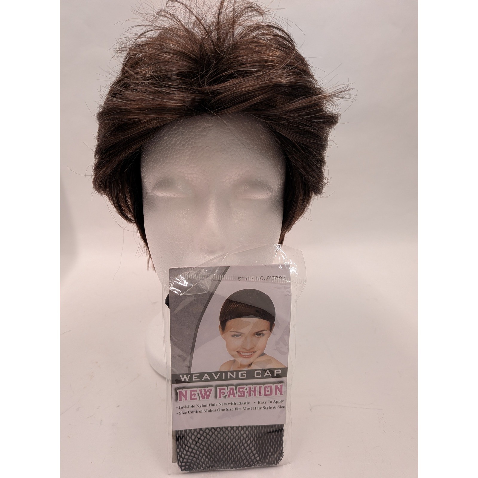 Womens Short Brown Grey Mix Pixie Cut Synthetic Wig Layered Salt/ Pepper JY37037