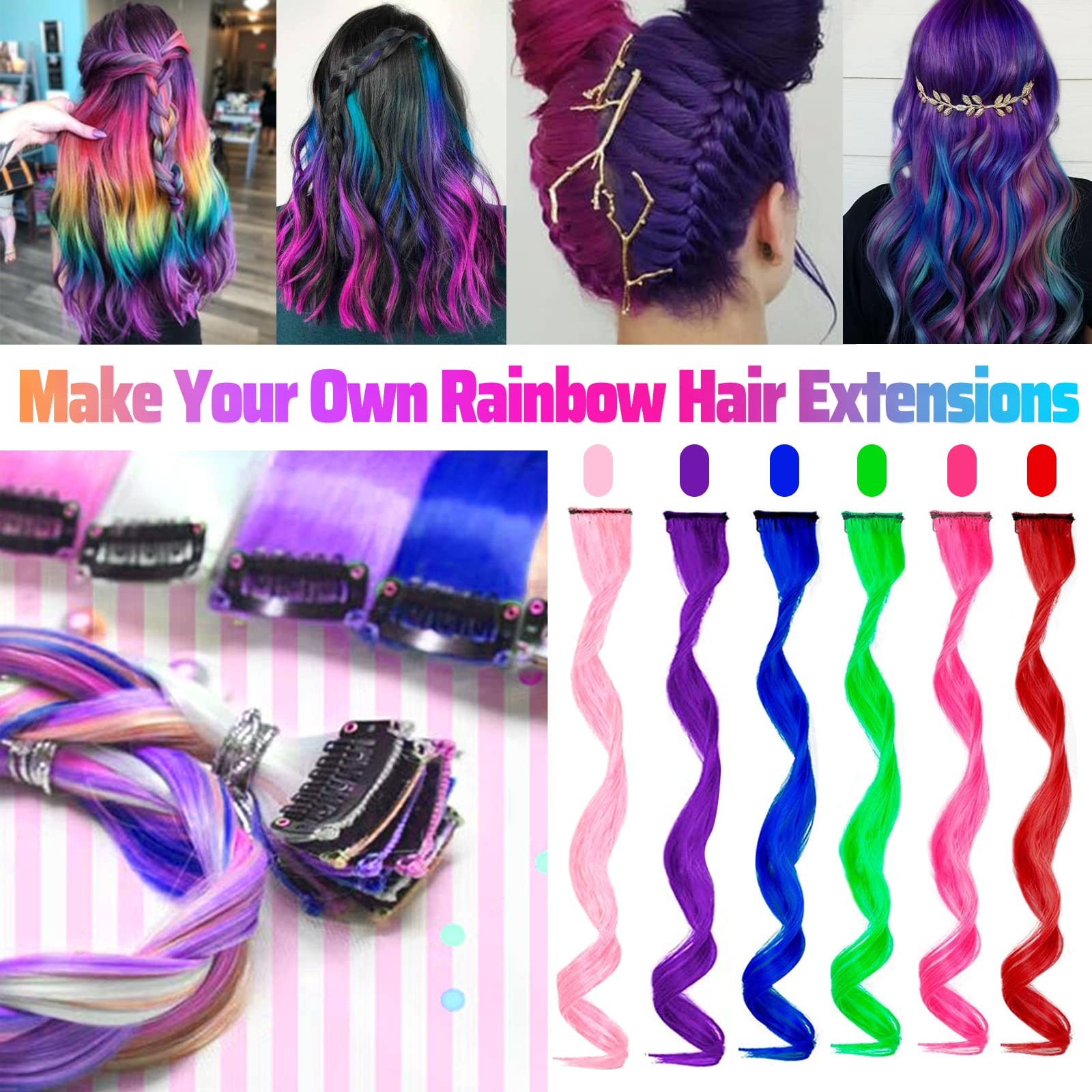 GPOVVIMX 12 PCS Purple Hair Extensions Clip in Curly Wavy Colored Extension f…