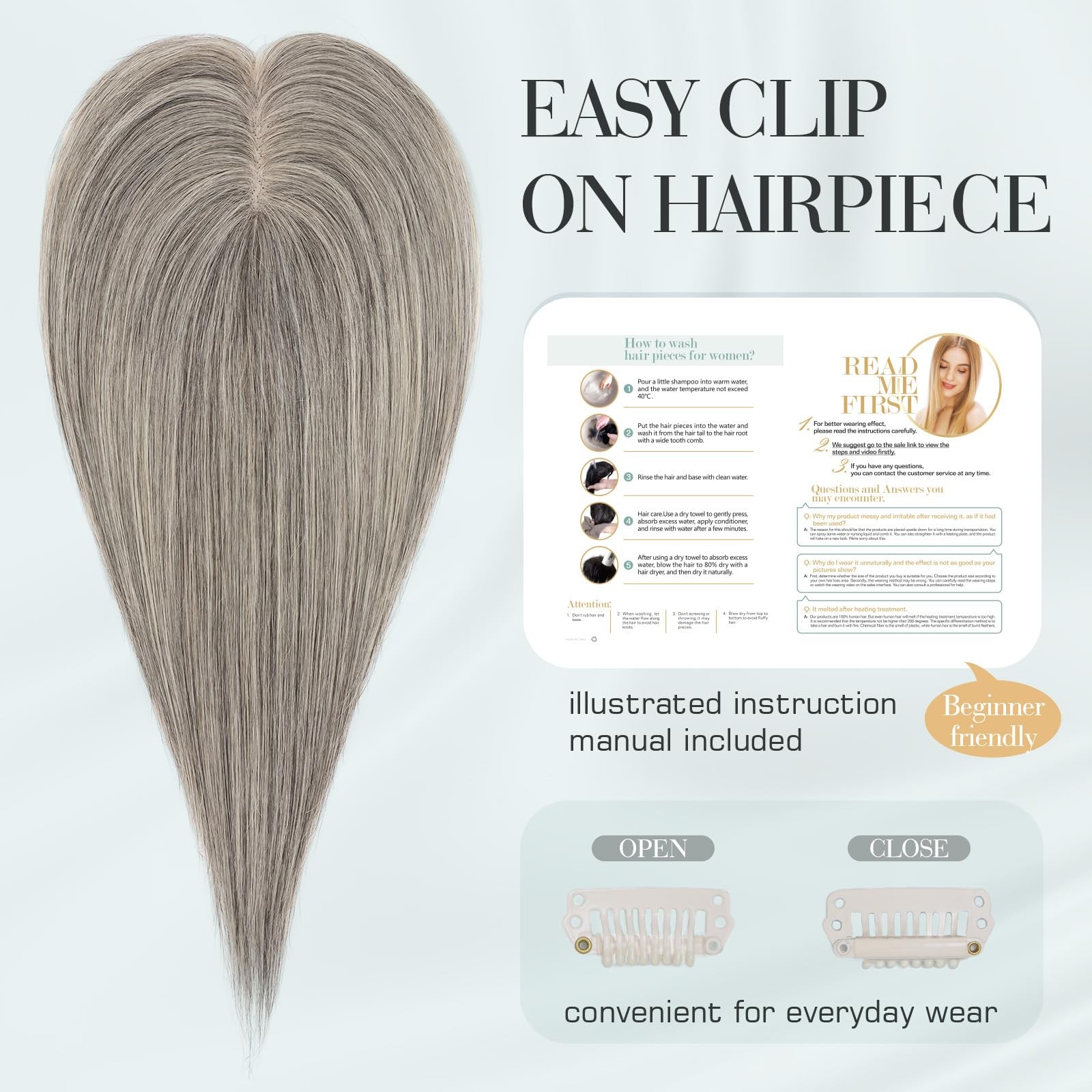 Hairro Human Hair Toppers For Women No Bangs Remy Short Topper Hair Pieces Clip