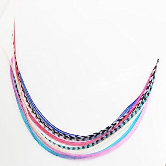 7-10 inch Mermaid Feathers 100% Real Hair 5 Feather Extensions bonded at the tip