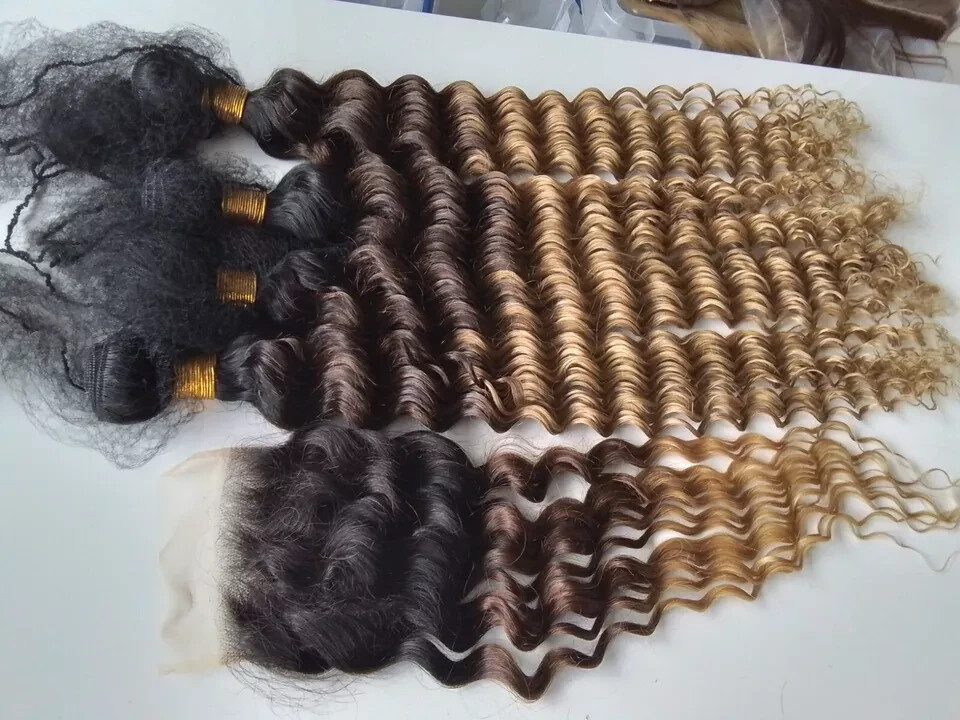 12A BRAZILIAN VIRGIN HUMAN HAIR 3TONES 32+32+32+32&26INCH CLOSURE 450g DEEP WAVE