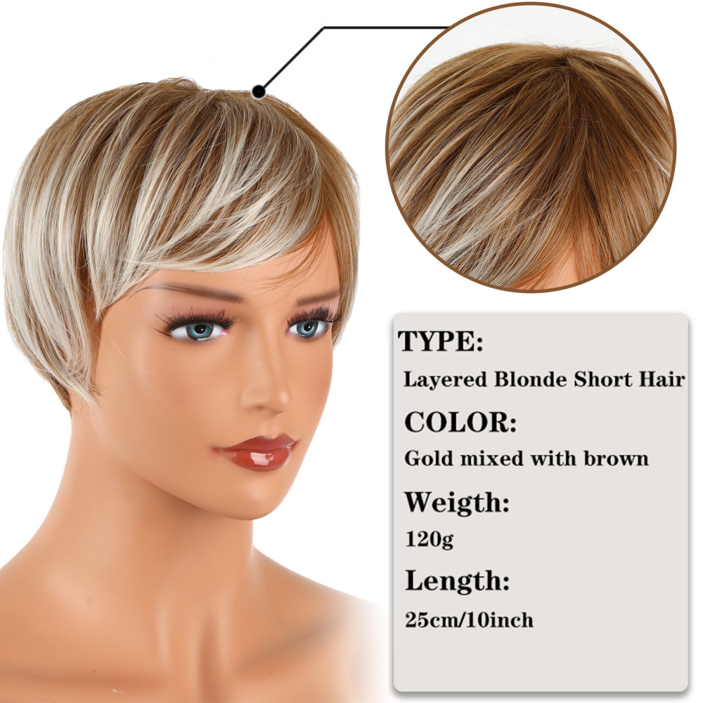 20CM Short Women Short Wigs Synthetic Natural Fake Hair Cosplay Casual