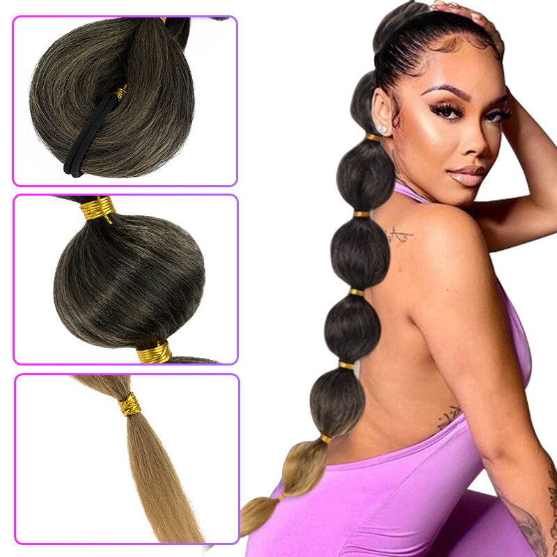 Long 34in Braid Ponytail Wrap On Bubble Pony Tail Braiding Hair Extensions Thick