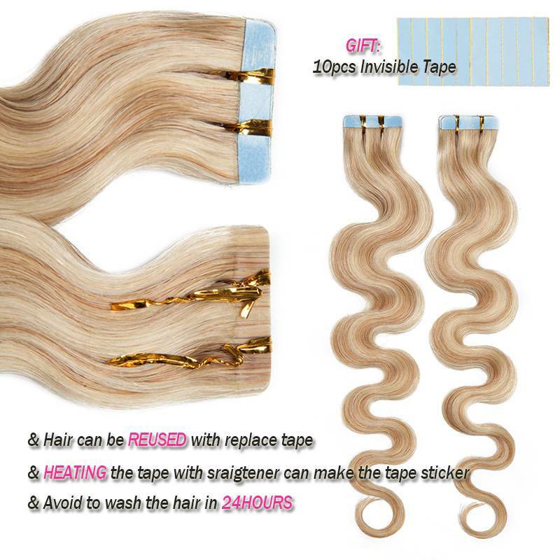 Seamless BODY WAVE Tape In Virgin Human Hair Extensions 80pcs Skin Weft THICK US