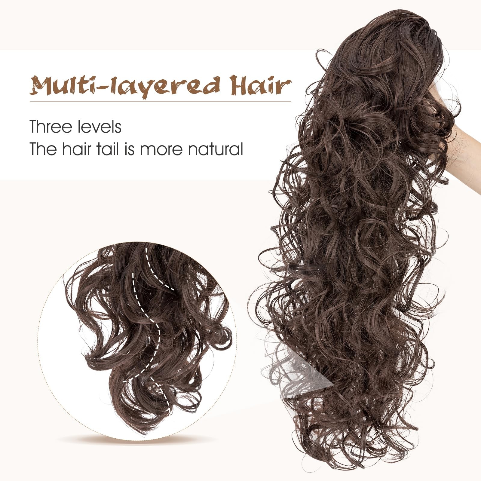 MY-LADY Ponytail Extension for Women, 24″ Claw Clip 24 Inch, Medium Brown
