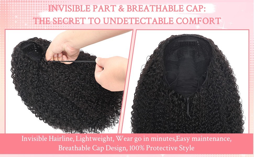 Human Hair 16 inch Glueless Kinky Curly 200% Density Half Wig Seamless Flip Over