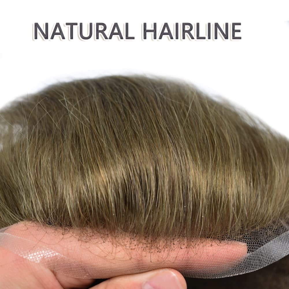 Natural Full French Lace Mens Toupee Hair Piece Replacement System for Mens Wig