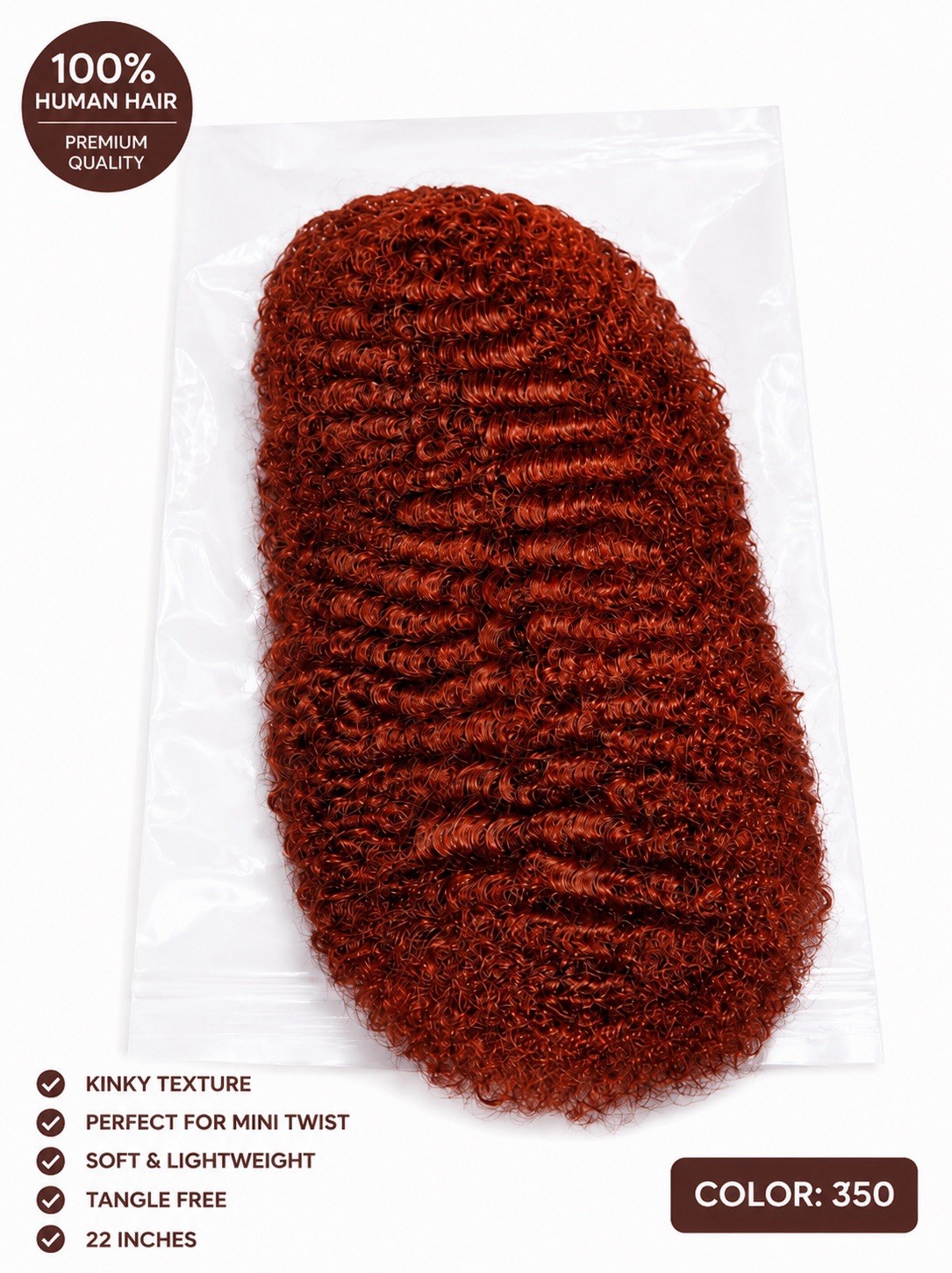 100% Human Hair Kinky Hair Extensions, 22in, Tangle Free, Soft, Multi Colors 50g