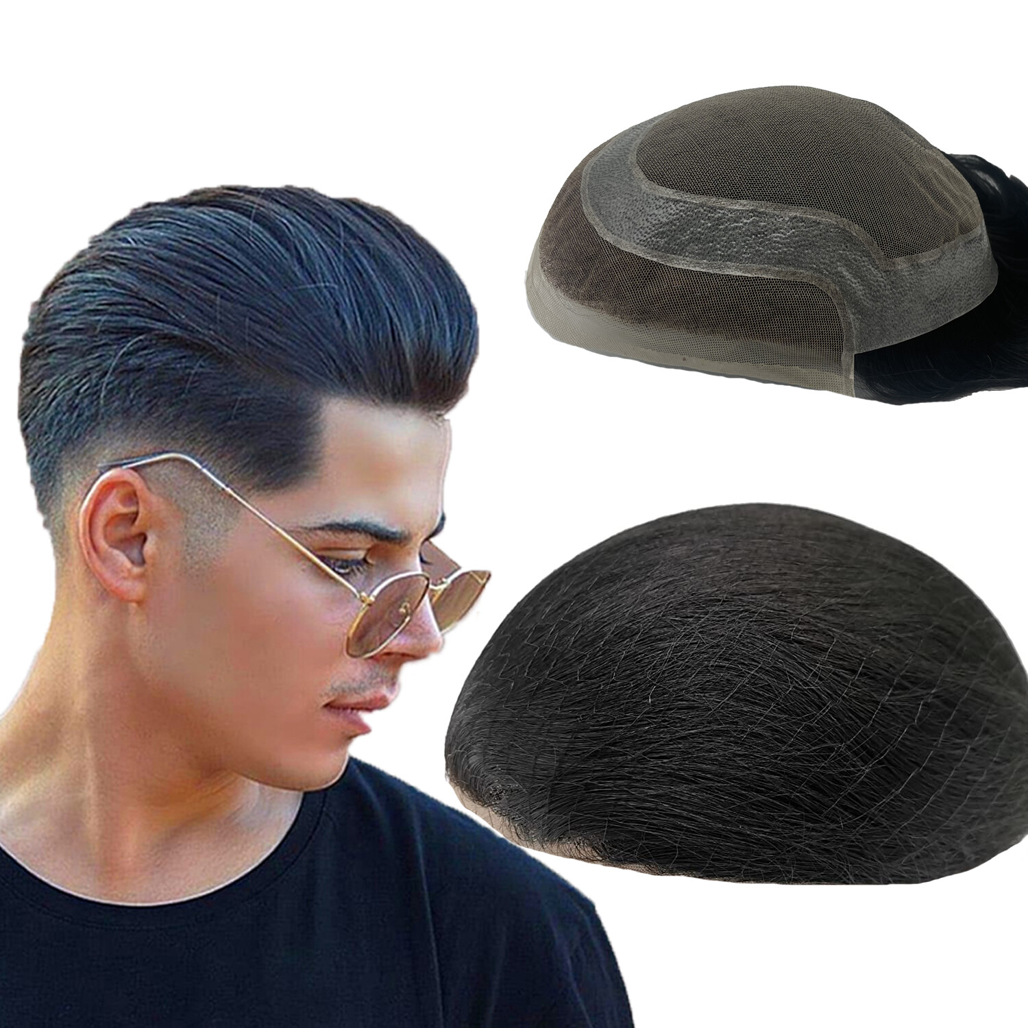 N.L.W Toupee for mens human hair lace with pu around hair pieces base 10×8″