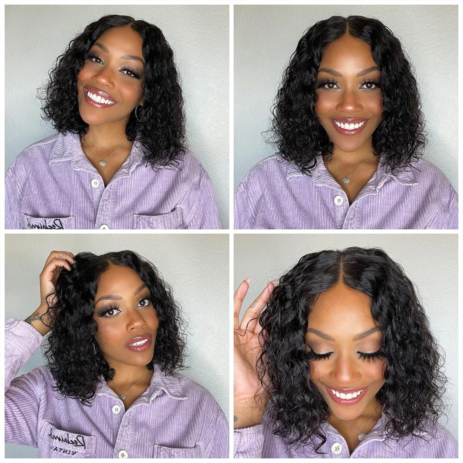 Kimosahair Curly Bob Wig Human Hair 200 Density 13X4 Hd Lace Frontal Deep Wave