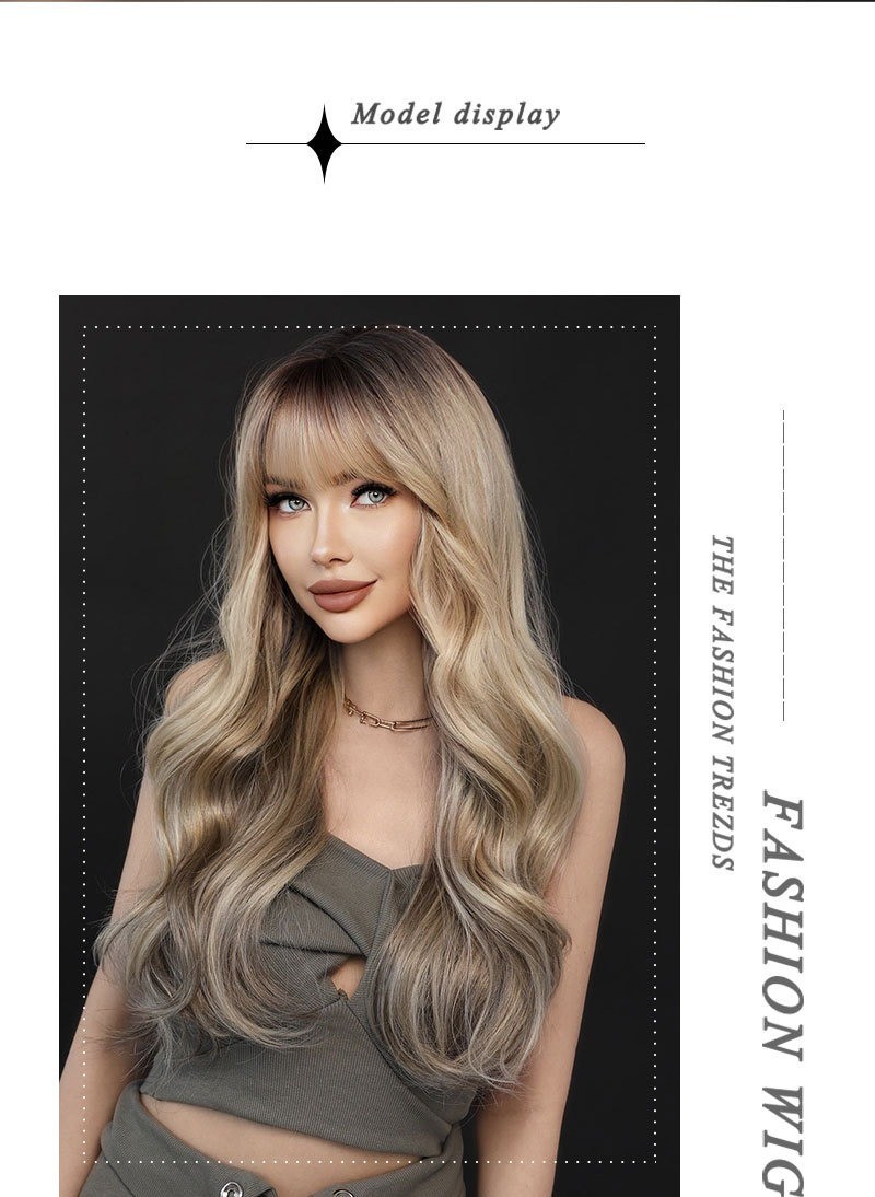 Gradually changing natural blonde long wavy hair synthetic rose net
