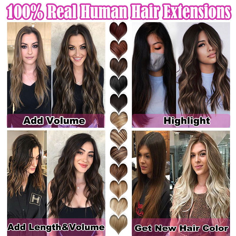 CLEARANCE Clip In Russian Human Hair Extensions Real Remy Hair 8Pieces Full Head